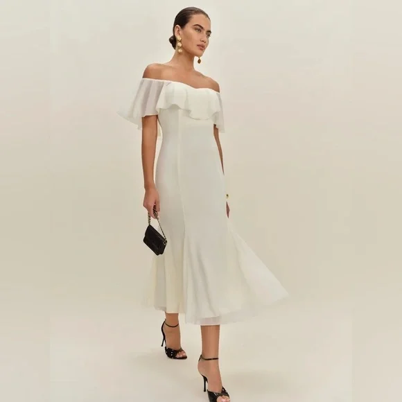 NWT Reformation Charee Dress Eggshell Ivory Off Shoulder Bridal | US 2 UK 6 - Picture 4 of 14